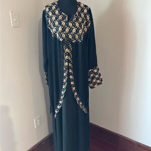 Floral Black and Cream Long Dress